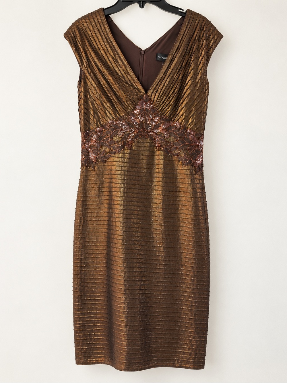 Tadashi Shoji Metallic Bronze Lace Cocktail Dress Size M